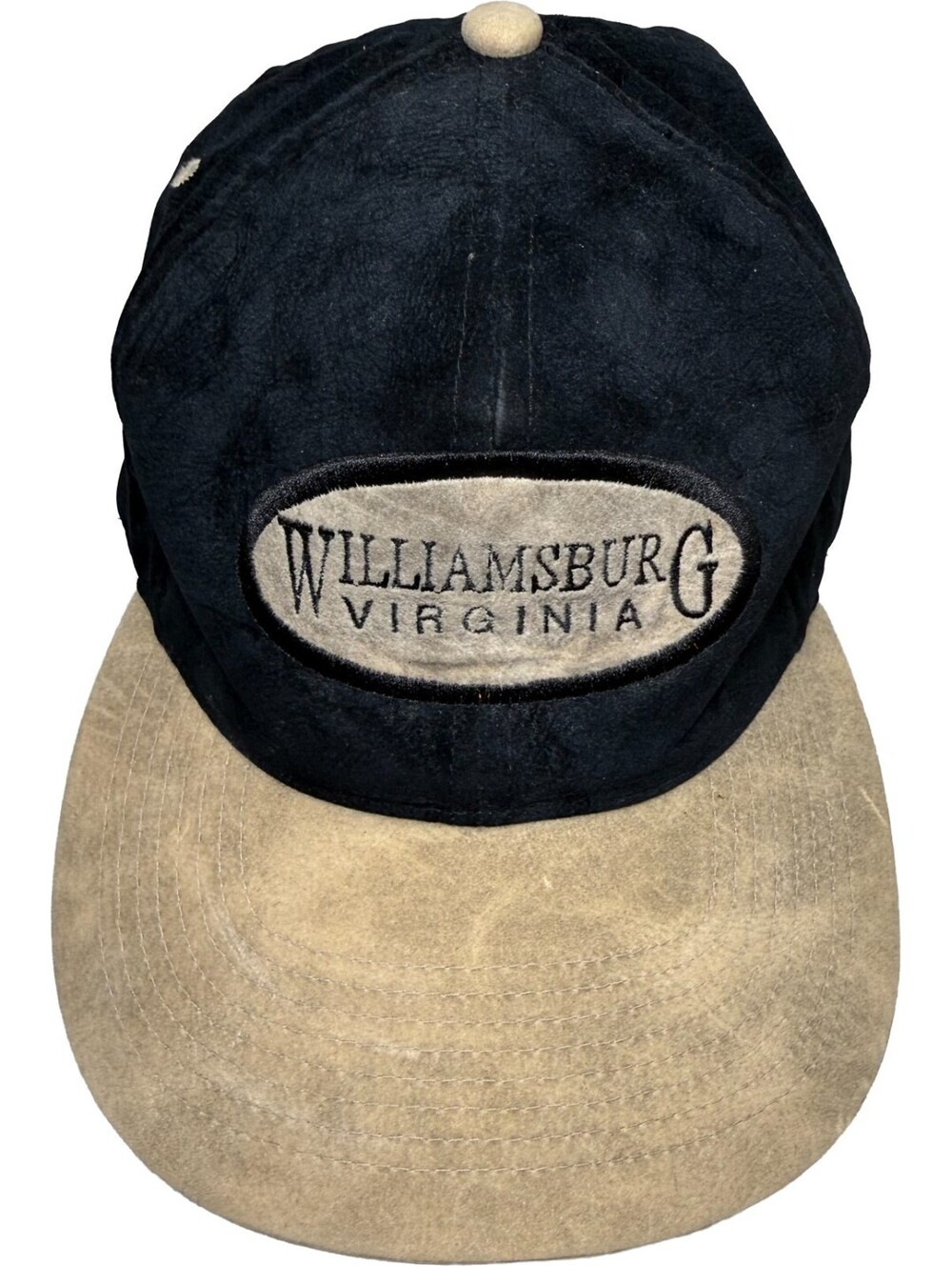Vintage Williamsburg Virginia Hat Black & Khaki Suede Cap J-Hats Rayon Strapback